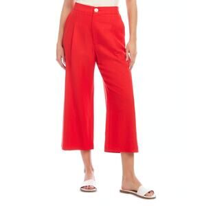 Karen Kane Cropped Pleated Pants High Rise Wide Leg Linen Blend Fall Red Size M